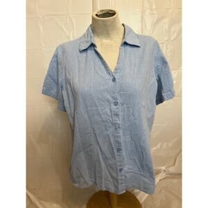 Minimalist Blue Button Up Shirt Clean Girl Model Off Duty Cotton XL